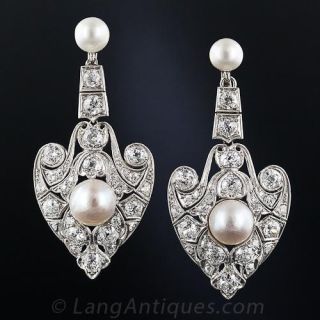 Edwardian Pearl and Diamond Drop Earrings