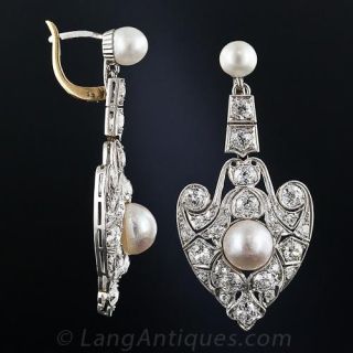 Edwardian Pearl and Diamond Drop Earrings