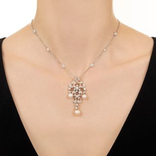 Edwardian Pearl and Diamond Necklace
