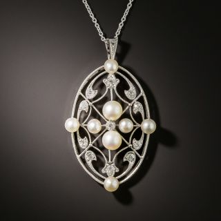 Edwardian Pearl and Diamond Openwork Pendant - 1