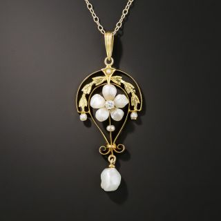 Edwardian Pearl and Diamond Pendant Necklace