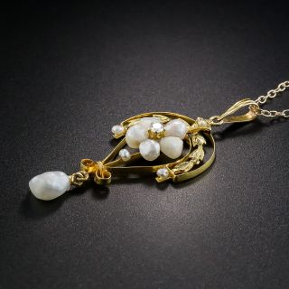 Edwardian Pearl and Diamond Pendant Necklace