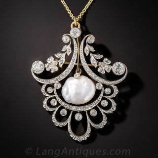 Edwardian Pearl and Diamond Pendant