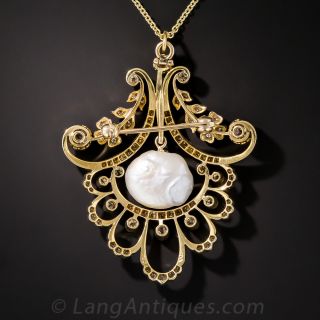 Edwardian Pearl and Diamond Pendant