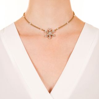 Edwardian Pearl and Diamond Snowflake Necklace