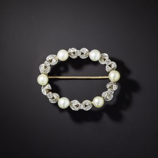 Edwardian Pearl and Diamond Wreath Pin - 1