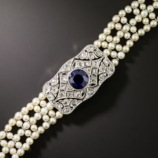 Edwardian Pearl, No-Heat Sapphire and Diamond Bracelet - GIA - 3