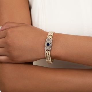 Edwardian Pearl, No-Heat Sapphire and Diamond Bracelet - GIA