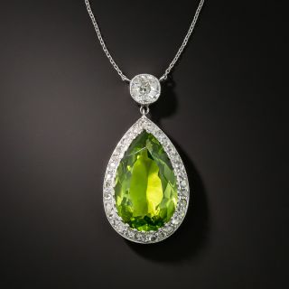 Edwardian Platinum Diamond Peridot Pendant Necklace - 1