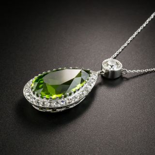 Edwardian Peridot and Diamond Platinum Pendant Necklace