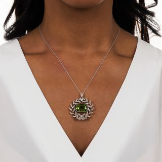 Edwardian Peridot and Diamond Wreath Necklace/Brooch