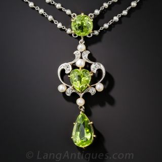 Edwardian Peridot and Pearl Necklace