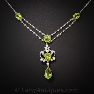 Edwardian Peridot and Pearl Necklace
