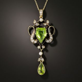 Edwardian Peridot, Diamond and Pearl Necklace - 2