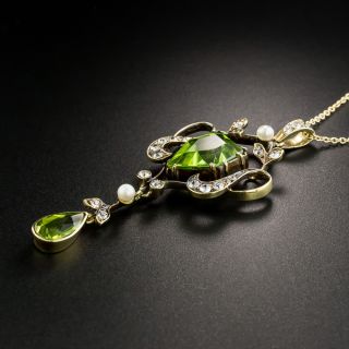 Edwardian Peridot, Diamond and Pearl Necklace