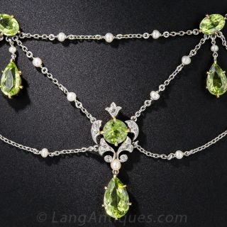 Edwardian Peridot, Diamond and Pearl Necklace