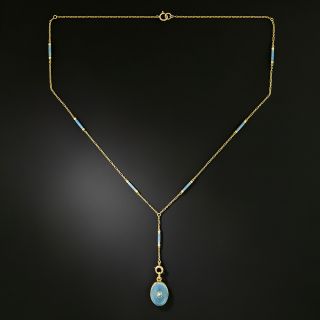 Edwardian Petite Blue Enamel Locket and Chain by Carter & Gough - 2