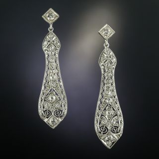 Edwardian Pierced Diamond Dangle Earrings - 2