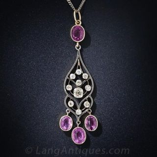 Edwardian Pink Sapphire and Diamond Necklace - 1