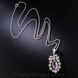 Edwardian Pink Sapphire, Platinum and Diamond Necklace