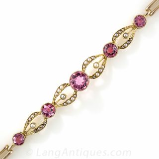Edwardian Pink Tourmaline and Seed Pearl Bracelet