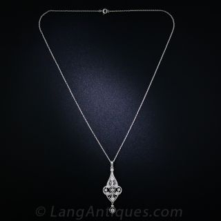 Edwardian Platinum and Diamond Filigree Pendant