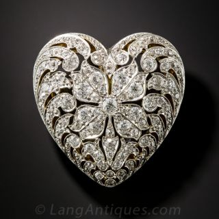 Edwardian Platinum and  Diamond Heart Brooch - 1