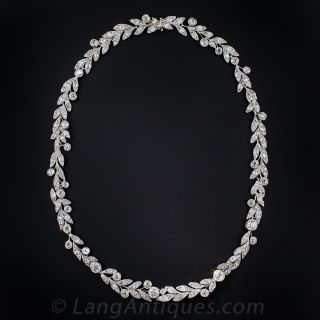 Edwardian Platinum and Diamond Laurel Leaf Necklace