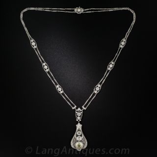 Edwardian Platinum and Diamond Lavalier Necklace