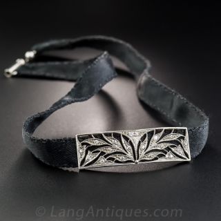 Edwardian Platinum and Diamond Silk Ribbon Choker