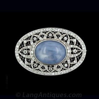 Edwardian Platinum and Diamond Star Sapphire Brooch - 1
