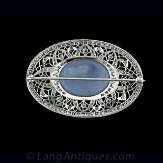 Edwardian Platinum and Diamond Star Sapphire Brooch