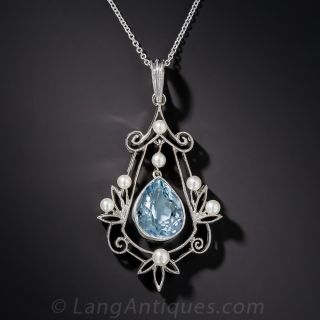 Edwardian Platinum Aquamarine Necklace