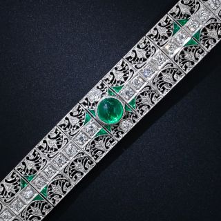 Edwardian Platinum Diamond and Emerald Bracelet - 8
