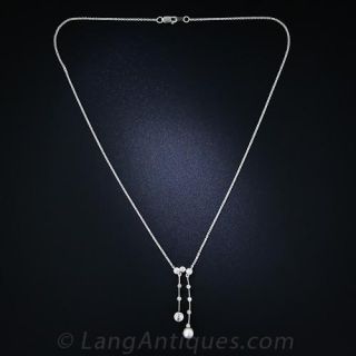 Edwardian Platinum, Diamond and Natural Pearl Negligee Necklace
