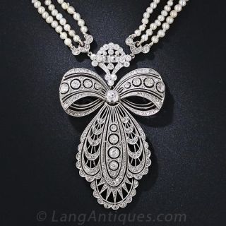 Edwardian Platinum, Diamond & Natural Pearl Sautoir