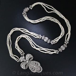 Edwardian Platinum, Diamond & Natural Pearl Sautoir