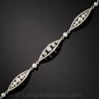 Edwardian Platinum, Diamond and Pearl Bracelet
