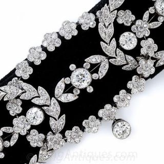 Edwardian Platinum, Diamond Black Velvet Choker Necklace