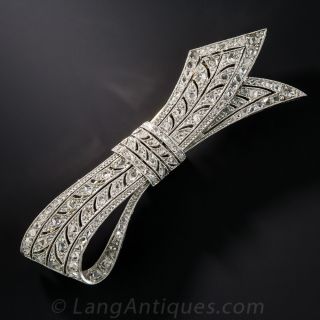 Edwardian Platinum Diamond Bow Brooch - Austrian