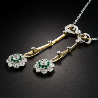 Edwardian Platinum Diamond Emerald Negligee Necklace