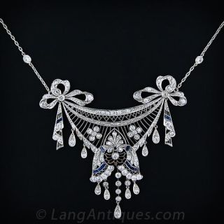 Edwardian Platinum Diamond Necklace with Sapphire Calibre