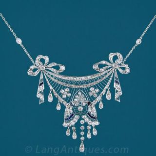Edwardian Platinum Diamond Necklace with Sapphire Calibre