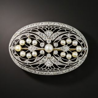Edwardian Platinum Diamond Pearl Brooch - 2