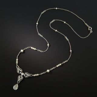 Edwardian Platinum Diamond Pearl Necklace 