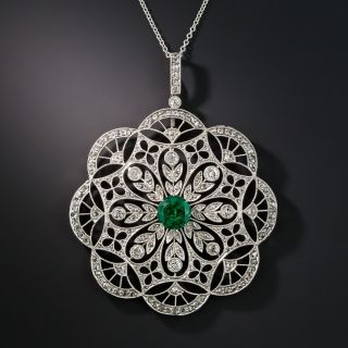 Edwardian Platinum Emerald and Diamond Pendant