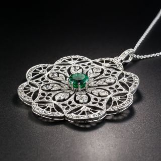 Edwardian Platinum Emerald and Diamond Pendant