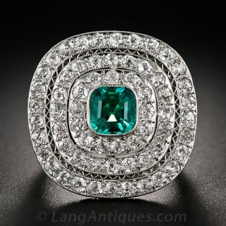 Edwardian Platinum Emerald and Diamond Ring