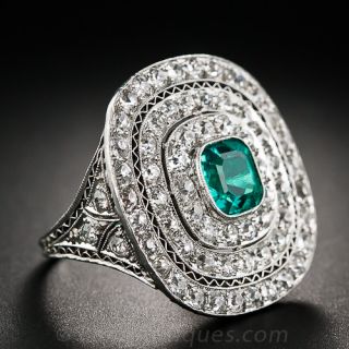 Edwardian Platinum Emerald and Diamond Ring