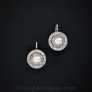 Edwardian Platinum Natural Pearl and Diamond Earrings